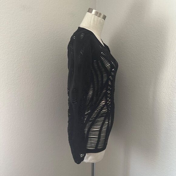 Alo Wandered Stretchy Blouse Cutout Long Sleeve Scoop Neck Lightweight Solid Bla - Picture 4 of 9